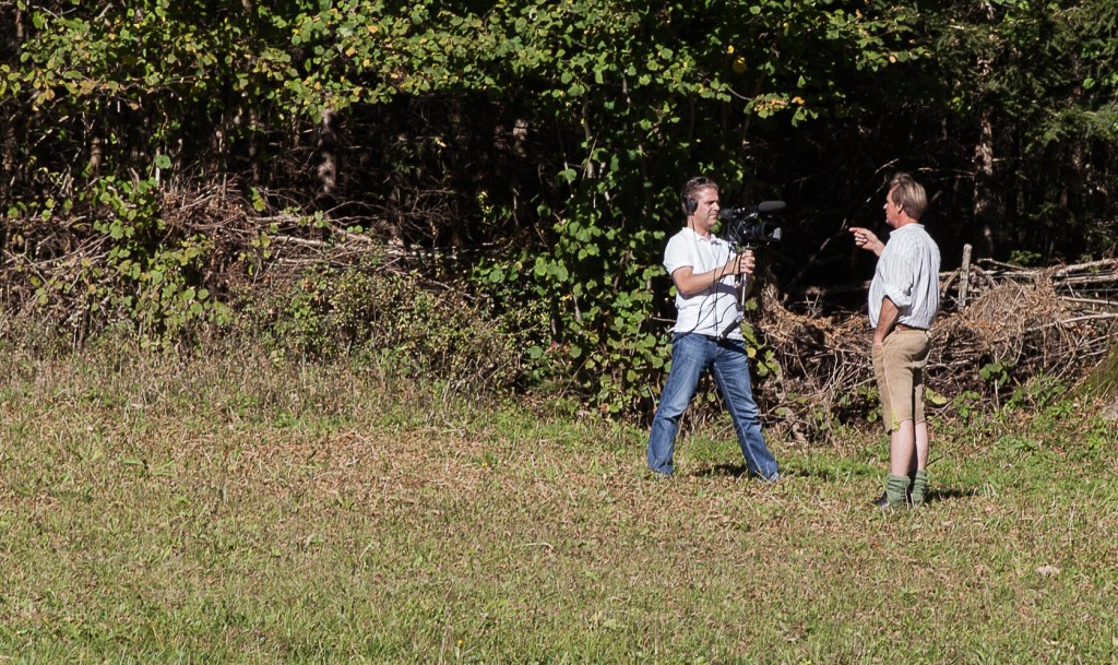 Hanns mit Markus Wasmeier bei Dreharbeiten im Wasmeier Museumsdorf rund um den Handwerkstag 2014